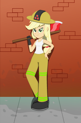 Size: 265x400 | Tagged: safe, artist:amante56, applejack, equestria girls, g4, axe, female, firefighter, solo