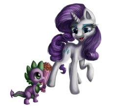 Size: 1024x900 | Tagged: safe, artist:aschenstern, rarity, spike, dragon, pony, unicorn, g4, female, flower, male, mare, ship:sparity, shipping, simple background, straight, transparent background