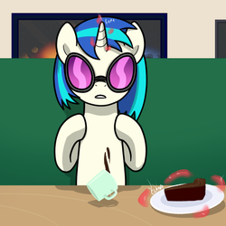 Size: 555x555 | Tagged: safe, artist:drawponies, artist:terminuslucis, dj pon-3, vinyl scratch, comic:adapting to night, g4, female, preview, solo