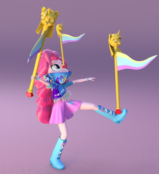 Size: 2278x2500 | Tagged: safe, artist:3d thread, artist:creatorofpony, pinkie pie, equestria girls, g4, /mlp/, 3d, 3d model, 4chan cup, 4chan cup scarf, balancing, blender, boots, bracelet, clothes, female, flag, high res, scarf, shirt, skirt, solo, twilight scepter