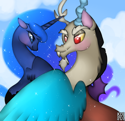 Size: 700x679 | Tagged: safe, artist:kkitsu, discord, princess luna, g4, ship:lunacord, shipping