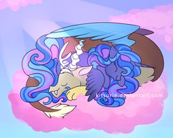 Size: 1000x800 | Tagged: safe, artist:kkitsu, discord, princess luna, g4, cuddling, cute, ship:lunacord, shipping, snuggles?, snuggling