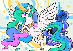 Size: 1000x700 | Tagged: safe, artist:kkitsu, princess celestia, princess luna, g4