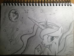 Size: 3264x2448 | Tagged: safe, artist:lethal-doorknob, princess luna, g4, female, high res, monochrome, moon, solo, traditional art