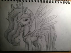 Size: 3264x2448 | Tagged: safe, artist:lethal-doorknob, princess celestia, g4, female, high res, mouth hold, scroll, solo, traditional art