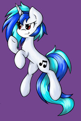 Size: 1521x2258 | Tagged: safe, artist:gummigator, dj pon-3, vinyl scratch, pony, unicorn, g4, female, mare, purple background, simple background, solo