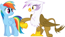 Size: 3417x1965 | Tagged: safe, artist:djdavid98, artist:embersatdawn, gilda, rainbow dash, griffon, pony, g4, griffon the brush off, .ai available, .svg available, group, simple background, svg, transparent background, vector