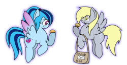 Size: 4000x2070 | Tagged: safe, artist:kaimillerlps, derpy hooves, sonata dusk, pegasus, pony, g4, colored wings, duo, female, mare, muffin, ponified, similarities, sonataco, taco, that girl sure loves tacos, that pony sure does love muffins, that pony sure does love tacos, that siren sure does love tacos, two toned wings, wings
