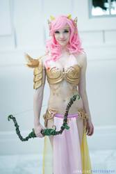 Size: 1366x2048 | Tagged: safe, artist:lizbrickleycosplay, fluttershy, human, g4, belly button, cleavage, cosplay, female, irl, irl human, loincloth, midriff, my little pony princess warriors, photo