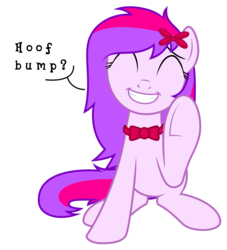 Size: 6000x6597 | Tagged: safe, artist:bobsicle0, oc, oc only, oc:silent song, absurd resolution, bowtie, cute, eyes closed, grin, hoofbump, simple background, sitting, smiling, solo, transparent background, underhoof