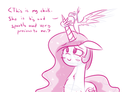 Size: 800x600 | Tagged: safe, artist:heir-of-rick, philomena, princess celestia, phoenix, g4, blushing, monochrome