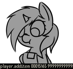 Size: 925x869 | Tagged: safe, artist:neuro, oc, oc only, oc:littlepip, pony, unicorn, fallout equestria, black and white, clothes, fanfic, fanfic art, female, grayscale, jumpsuit, mare, monochrome, party time mintals, pipbuck, simple background, solo, vault suit, white background