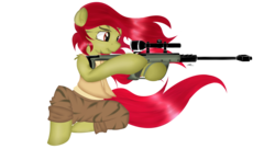 Size: 4098x2234 | Tagged: dead source, safe, artist:saddnesspony, oc, oc only, earth pony, pony, female, gun, hooves, mare, optical sight, rifle, simple background, sniper, sniper rifle, solo, transparent background, weapon