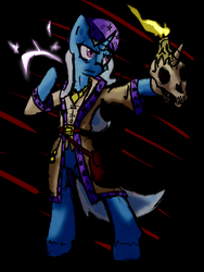 Size: 1280x1706 | Tagged: safe, artist:magello, trixie, anthro, g4, colored, crossover, darkest dungeon, female, horned skull, occultist, skull, solo