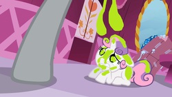 Size: 1280x720 | Tagged: safe, edit, rarity, sweetie belle, g4, snot, snot edit