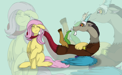 Size: 1024x626 | Tagged: safe, artist:dakota08, discord, fluttershy, g4, female, male, ship:discoshy, shipping, straight, tail wrap