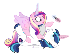 Size: 860x660 | Tagged: safe, artist:dm29, princess cadance, shining armor, alicorn, pony, unicorn, g4, duo, female, fight, magic, male, mare, misleading thumbnail, not what it looks like, remote control, simple background, stallion, transparent background