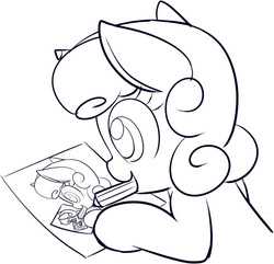 Size: 644x621 | Tagged: safe, artist:mcsadat, sweetie belle, g4, drawing, monochrome, recursion