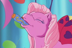 Size: 720x480 | Tagged: safe, screencap, pinkie pie (g3), g3, pinkie pie and the ladybug jamboree, eyes closed, female, kazoo, musical instrument, out of context, solo