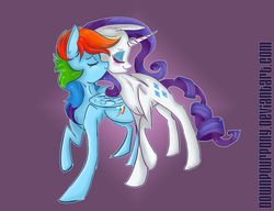 Size: 2210x1700 | Tagged: safe, artist:downpourpony, rainbow dash, rarity, g4, backwards cutie mark, blushing, eyes closed, female, lesbian, ship:raridash, shipping