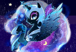 Size: 2647x1831 | Tagged: safe, artist:yosshika, nightmare moon, g4, female, solo, spread wings