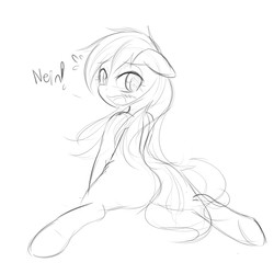 Size: 2094x2094 | Tagged: safe, artist:randy, oc, oc only, oc:aryanne, earth pony, pony, bipedal, black and white, blushing, butt, crying, embarrassed, female, flowing mane, grayscale, high res, looking back, moaning, monochrome, nein, plot, prone, rear view, sitting, sketch, solo, sploot