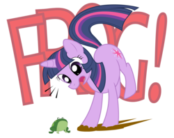 Size: 1440x1138 | Tagged: dead source, safe, artist:sonicj, twilight sparkle, frog, g4, female, ranidaphobia, shocked, show accurate, simple background, solo, transparent background