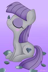 Size: 693x1030 | Tagged: safe, artist:applefritta, boulder (g4), maud pie, pony, g4, balancing, cute, female, maudabetes, ponies balancing stuff on their nose, rock, smiling, solo, that pony sure does love rocks, when she smiles, wrong cutie mark