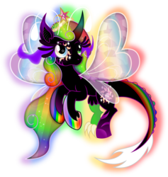 Size: 3000x3171 | Tagged: dead source, safe, artist:theshadowstone, oc, oc only, oc:princess changeling rainbow magic pants, draconequus, original species, big crown thingy, curved horn, donut steel, draconequus oc, ethereal mane, high res, horn, horseshoes, jewelry, joke oc, leonine tail, mary sue, regalia, simple background, solo, sombra eyes, transparent background, vector