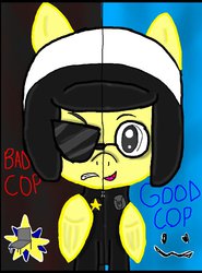 Size: 559x755 | Tagged: safe, artist:purehearttheneko, pony, two sided posters, 1000 hours in ms paint, background pony strikes again, good cop bad cop, lego, ms paint, ponified, solo, the lego movie