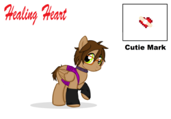 Size: 2380x1668 | Tagged: safe, artist:deltafairy, oc, oc only, oc:healing heart, pegasus, pony, brown mane, chubby, clothes, cute, cutie mark, fanart, female, glasses, green eyes, leg warmers, mare, short, short mane, short tail, socks, solo, text