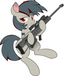 Size: 4058x4699 | Tagged: safe, artist:shysolid, oc, oc only, earth pony, pony, absurd resolution, barrett m95, female, gun, hooves, looking at you, mare, optical sight, rifle, simple background, smiling, sniper rifle, solo, transparent background, weapon