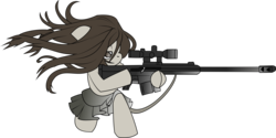 Size: 4705x2352 | Tagged: safe, artist:fore-trekker, artist:shysolid, oc, oc only, earth pony, pony, barrett m82, clothes, female, gun, hooves, mare, optical sight, rifle, simple background, skirt, sniper, sniper rifle, solo, transparent background, weapon