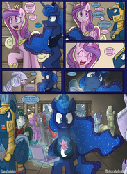 Size: 1584x2160 | Tagged: safe, artist:dracojayproduct, princess cadance, princess luna, oc, oc:pierson, oc:willow, pony, comic:lunar isolation, g4, comic, element of magic