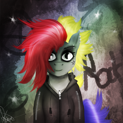 Size: 2000x2000 | Tagged: safe, artist:kaine, oc, oc only, female, high res, mohawk, piercing, punk, rock, solo, weird colors