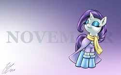 Size: 4000x2500 | Tagged: safe, artist:lovelyneckbeard, rarity, g4, clothes, eyes closed, female, november, scarf, smiling, solo