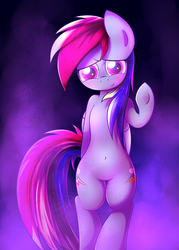 Size: 2500x3500 | Tagged: safe, artist:heavymetalbronyyeah, rainbow dash, pegasus, pony, semi-anthro, g4, abstract background, backwards cutie mark, belly button, bipedal, blushing, both cutie marks, cute, female, high res, mare, raised hoof, smiling, solo, standing, underhoof, waving