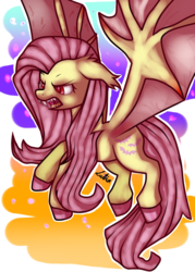 Size: 1024x1434 | Tagged: safe, artist:sofilut, fluttershy, g4, female, flutterbat, flying, sharp teeth, simple background, solo, transparent background