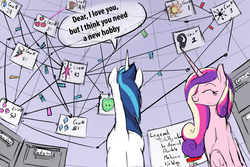 Size: 3000x2000 | Tagged: safe, artist:silfoe, princess cadance, shining armor, royal sketchbook, g4, 42, chaos star, cutie mark, eyes closed, female, high res, male, princess of love, princess of shipping, ship:shiningcadance, shipper on deck, shipping, shipping chart, smiling, straight, with great power comes great shipping