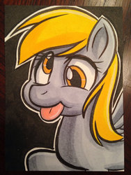 Size: 1024x1365 | Tagged: safe, artist:joshuadraws, derpy hooves, pegasus, pony, g4, female, mare, solo, tongue out, traditional art