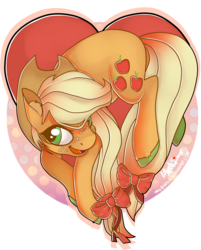 Size: 1024x1271 | Tagged: safe, artist:sofilut, applejack, g4, female, hair bow, heart, simple background, solo, transparent background