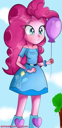 Size: 1000x2042 | Tagged: safe, artist:vixelzf, pinkie pie, equestria girls, g4, balloon, clothes, cutie mark on clothes, female, skirt, solo