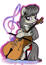 Size: 1024x1434 | Tagged: safe, artist:sofilut, octavia melody, earth pony, pony, g4, cello, chair, female, musical instrument, simple background, sitting, smiling, solo, transparent background