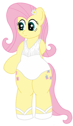 Size: 650x1110 | Tagged: safe, artist:kawa11kun, fluttershy, semi-anthro, g4, chubby, clothes, cute, plump, sandals, swimsuit, white swimsuit