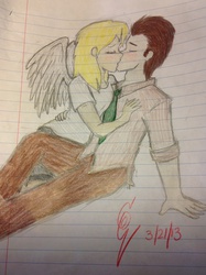 Size: 1936x2592 | Tagged: safe, artist:derpam, derpy hooves, doctor whooves, time turner, human, g4, female, humanized, kissing, lined paper, male, ship:doctorderpy, shipping, straight, traditional art