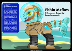 Size: 2912x2059 | Tagged: safe, artist:eztp, oc, oc only, oc:ebbin mcflow, sea pony, beach, beard, diving suit, facial hair, fins, gills, helmet, high res, ocean, reference sheet, solo, steampunk