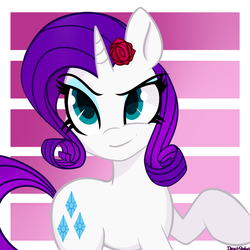 Size: 1282x1282 | Tagged: safe, artist:ibacchstudios, rarity, g4, female, flower in hair, raised hoof, solo