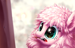 Size: 3445x2213 | Tagged: safe, alternate version, artist:hunternif, oc, oc only, oc:fluffle puff, pony, cute, flufflebetes, high res, mouth hold, ocbetes, paint, paintbrush, painting, solo, starry eyes, wingding eyes
