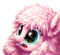 Size: 2349x2150 | Tagged: safe, artist:hunternif, oc, oc only, oc:fluffle puff, cute, flufflebetes, mouth hold, ocbetes, paint, paintbrush, painting, simple background, solo, transparent background
