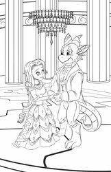 Size: 600x927 | Tagged: safe, artist:faroth, rarity, spike, anthro, g4, beauty and the beast, crossover, fairy tale, female, lineart, male, monochrome, ship:sparity, shipping, straight